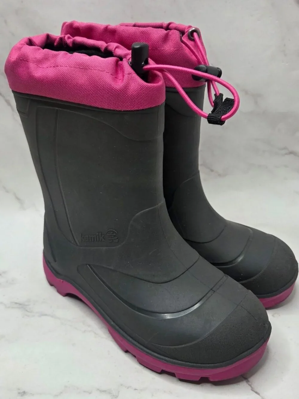 Kamik Snobuster I Grey Pink Kids Snow Boots Waterproof Wool Lined Girls 3